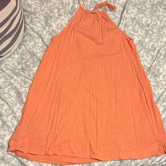 Chic Coral Orange Halter Dress with Crochet Detail - Picture 5 of 5